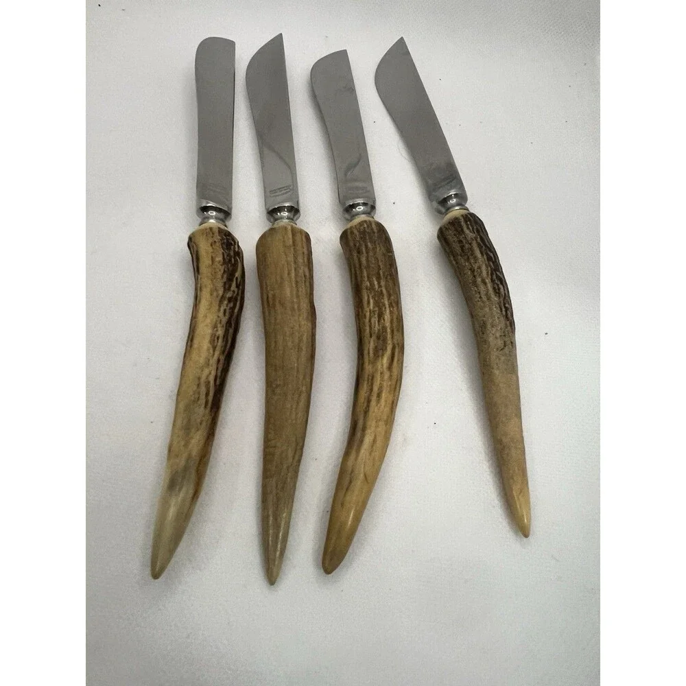 4 Vintage SOLINGEN BARON Germany Stag Handle Steak Knife knives rustic